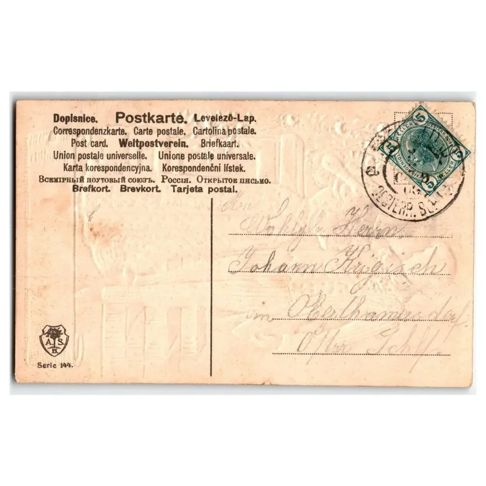 1909 Leipzig German Embossed Postcard Romantic Couple Roses 